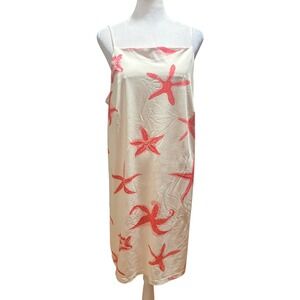 Melly M Starfish Print Shift Dress Large White Coral Excellent Nautical
